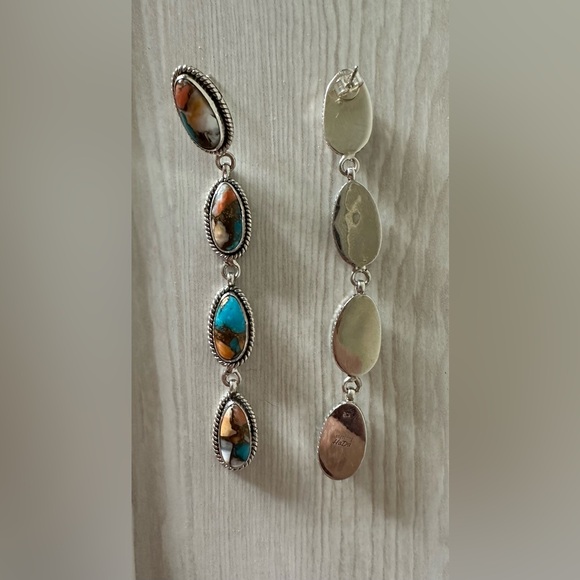 Navajo Sterling Silver & Multi Stone Spice Dangle Earrings - Picture 3 of 4
